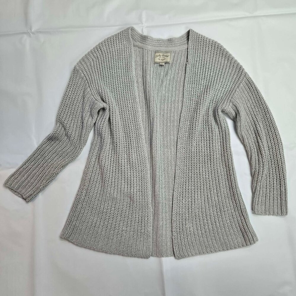 Lucky Brand Women’s Chunky Crochet Knit Cardigan Swaeter Gray Size Large